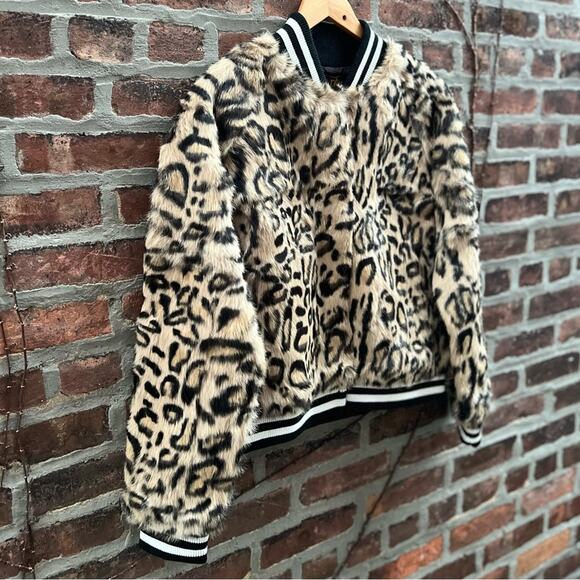 NEW Size Large Metric Units Leopard Print Real Rabbit Fur Bomber Track Jacket - Picture 3 of 8